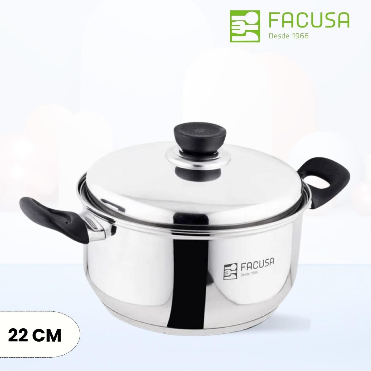 FACUSA - Olla de Acero Facusa 22 Cm -Tapa de Acero