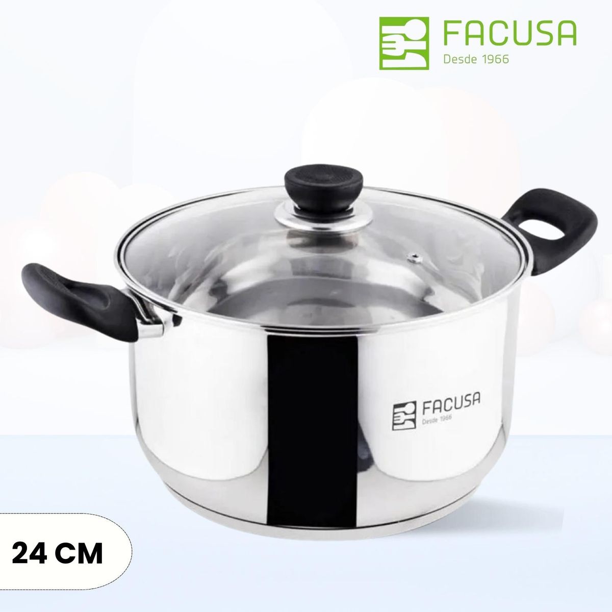 FACUSA - Olla de Acero Facusa 24 Cm -Tapa de Vidrio