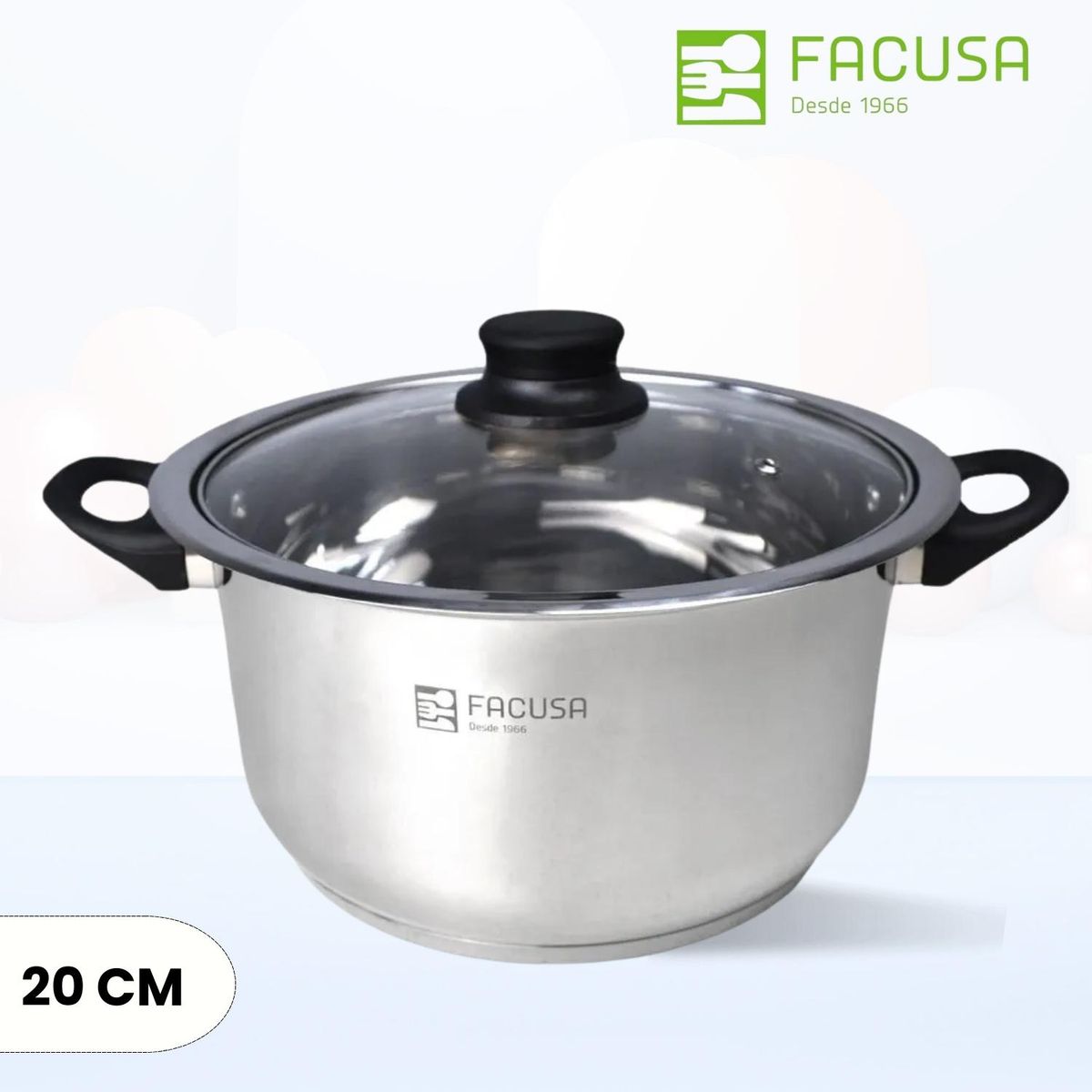 FACUSA - Olla de Acero Clásica Facusa 20 Cm -Tapa de Vidrio