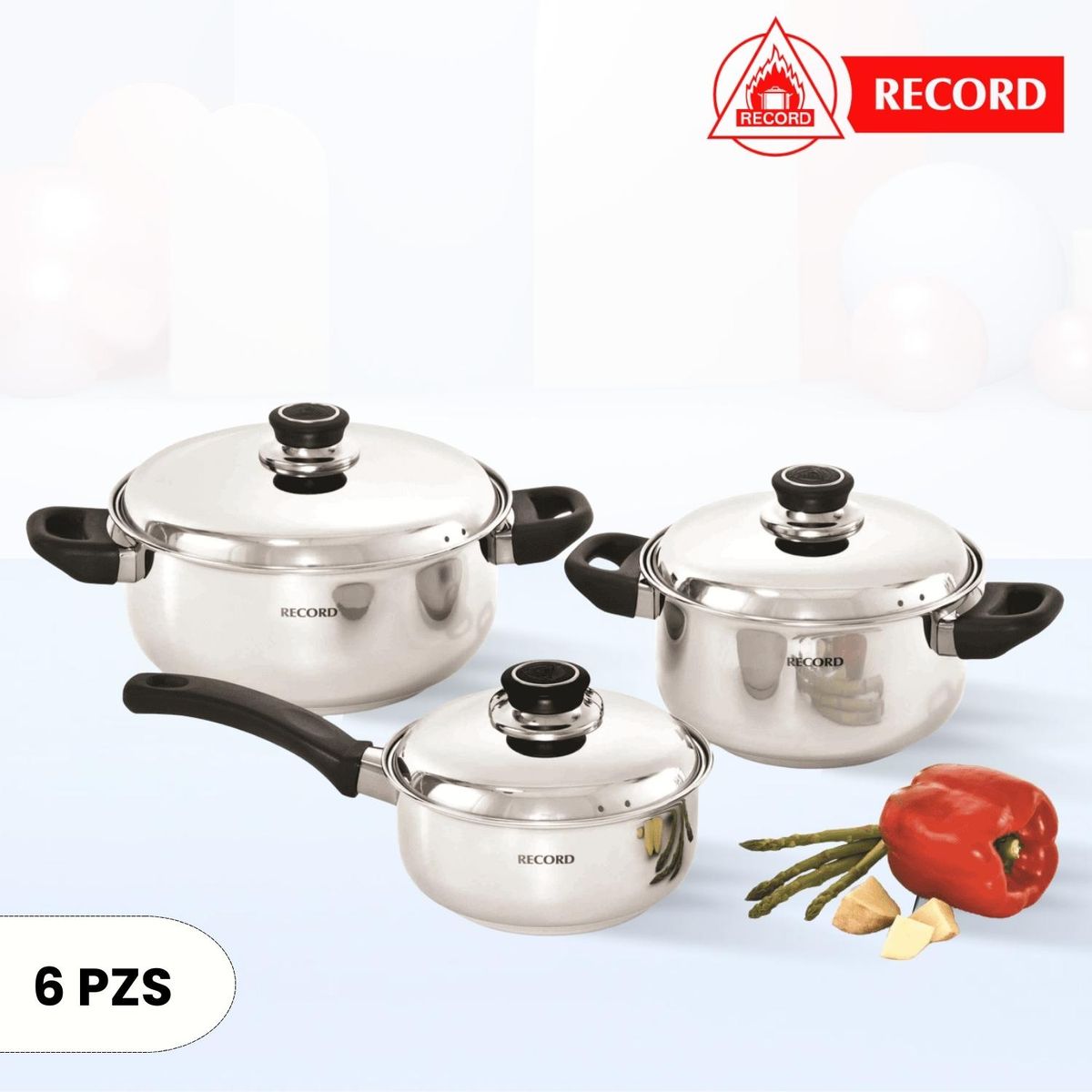 RECORD - Juego de Olla Basic Set Tapa de Acero 6 Piezas Record