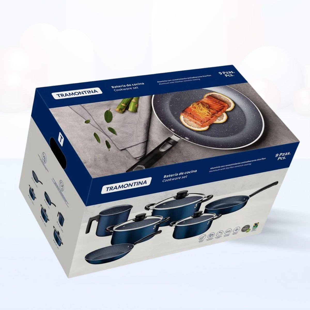 TRAMONTINA - Juego de Olla Max Azul 9 Piezas Tramontina