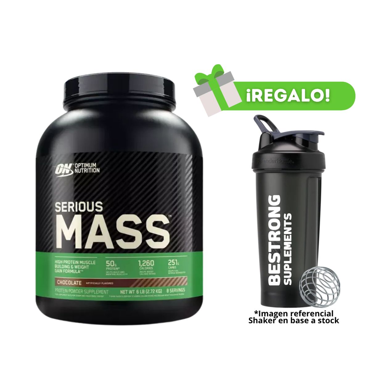 OPTIMUN NUTRITION - PROTEÍNA SERIOUS MASS CHOCOLATE 6 LB + SHAKER