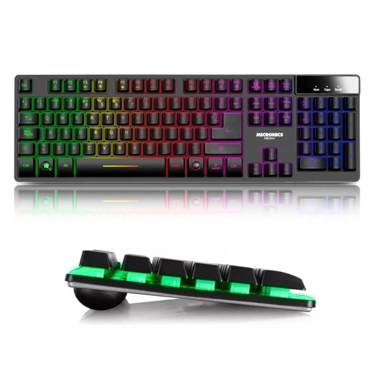 ENKORE - Kit Gamer 4 En 1 : Teclado Micronics Neon+ Audifono + mouse + Pad
