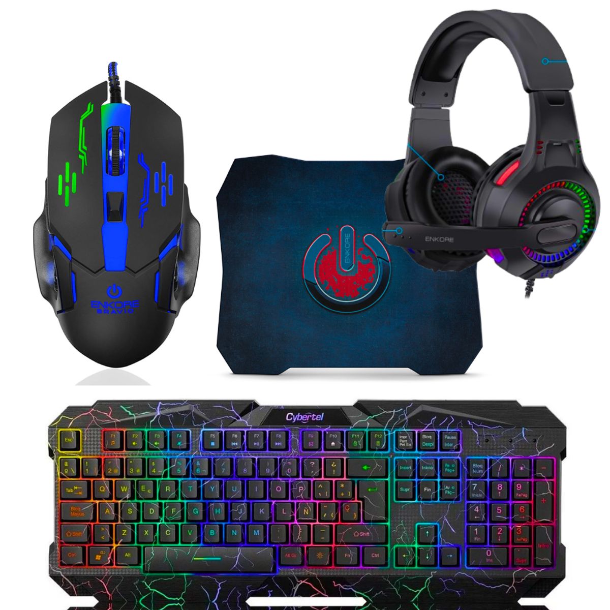 ENKORE - Kit Gamer 4 En 1 : Teclado Cybertel Twister+ Audifono + Mouse + Pad