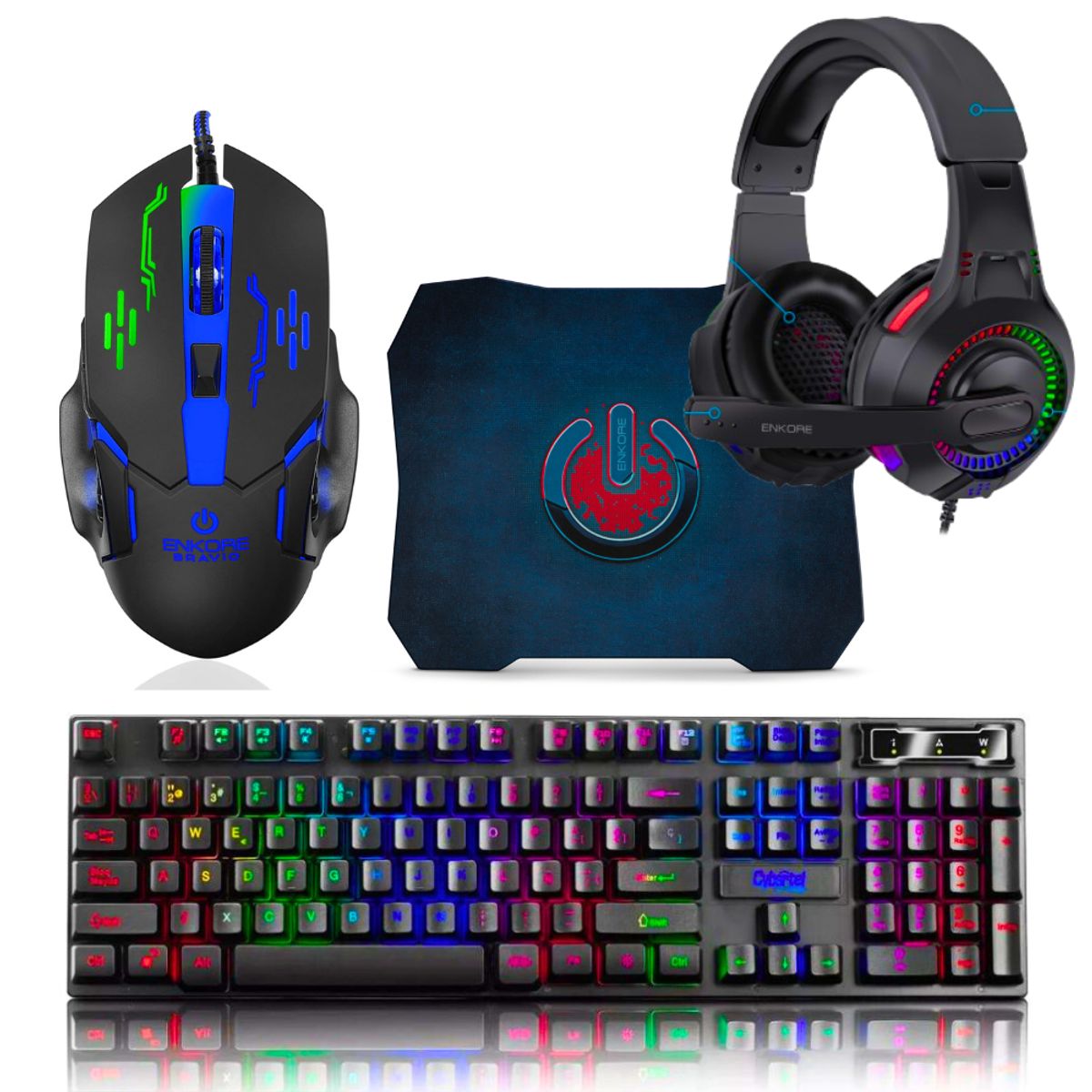 ENKORE - Kit Gamer 4 En 1 : Teclado Cybertel Xtreme+Audifono+Mouse+ Pad