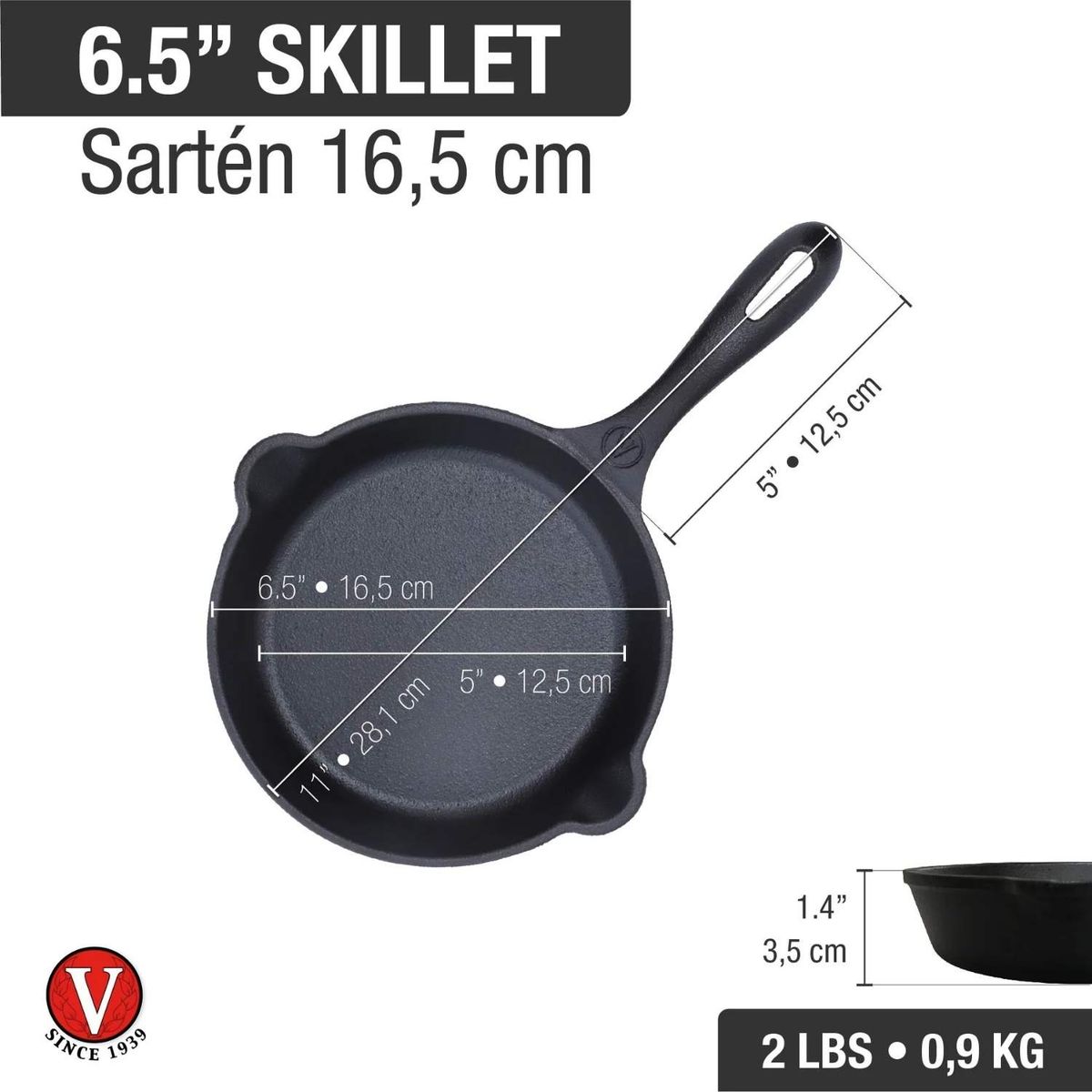 VICTORIA - Sartén de Hierro Fundido Precurada victoria 16 Cm