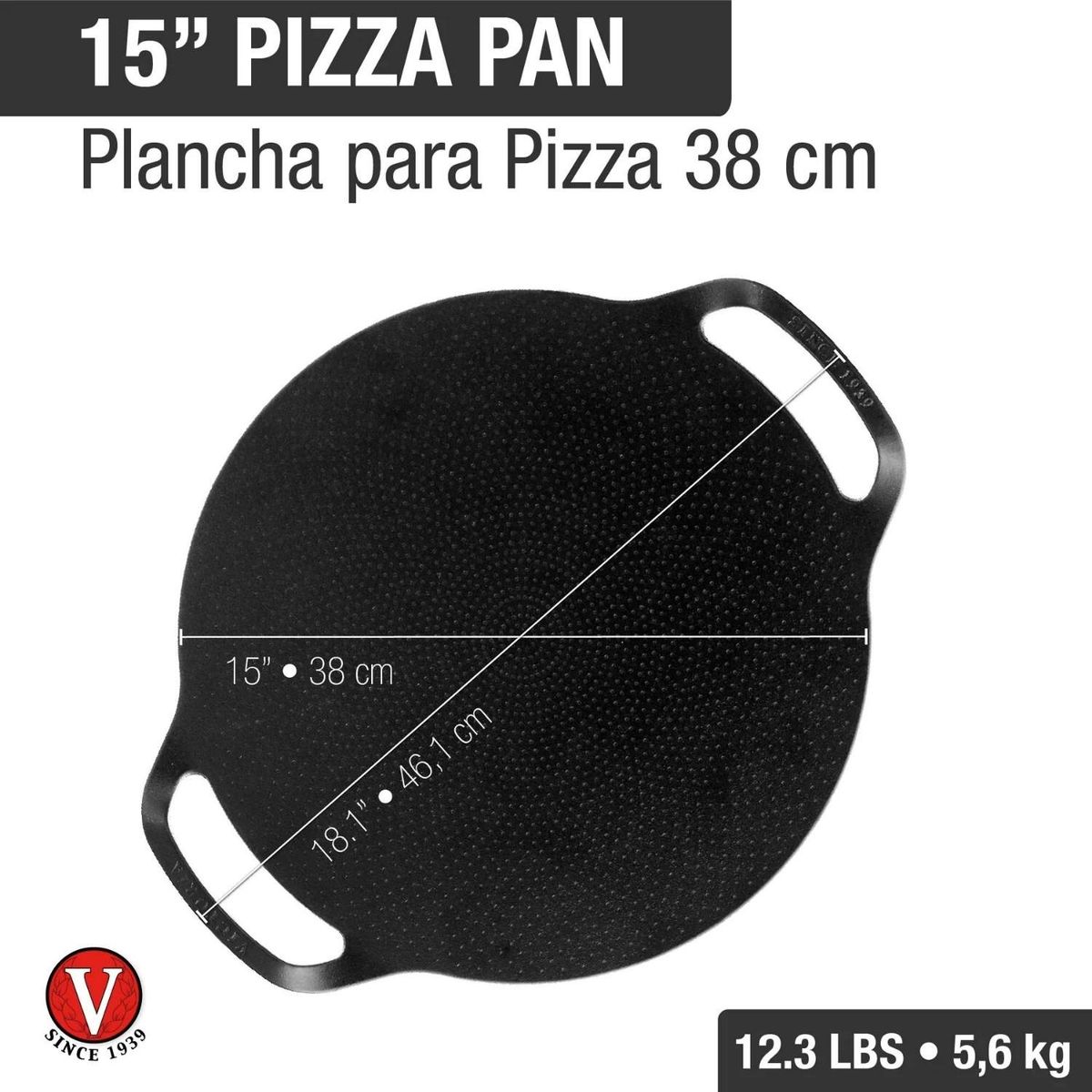 VICTORIA - Plancha de hierro fundido para Pizza Doble Asa Victoria 38 Cm
