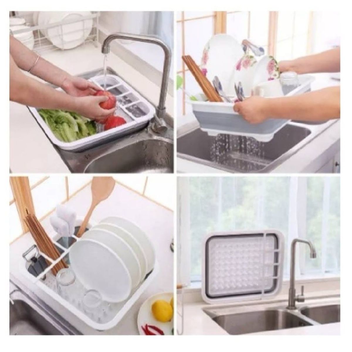 GENERICO - Escurridor y organizador de utensilios y Platos Plegable con Drenaje