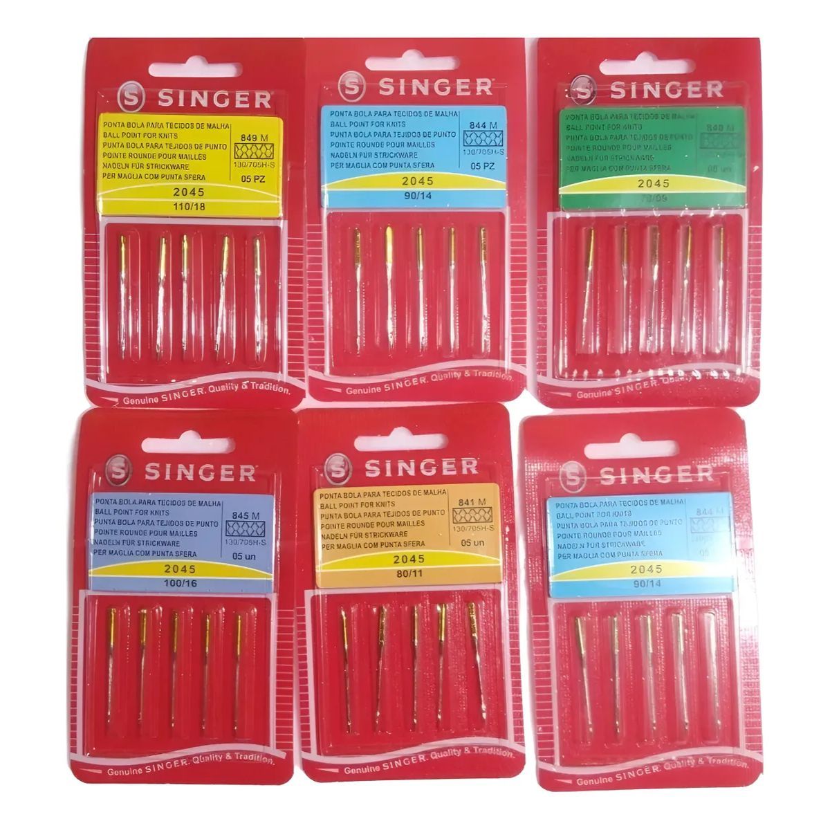 GENERICO - Aguja Singer Punta Bola Varias Medidas - 6 Paquetes Surtidos