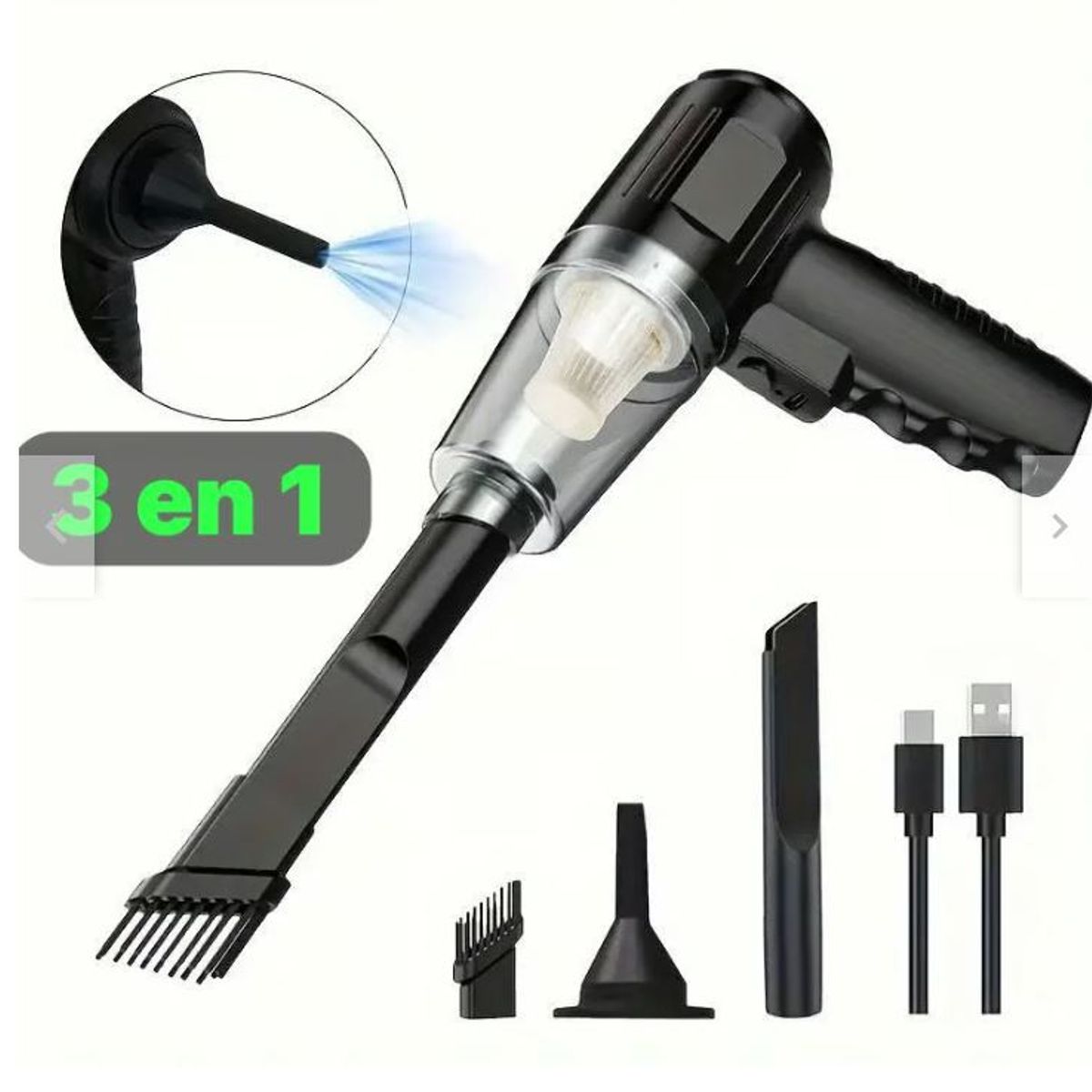 GENERICO - MINI ASPIRADORA INALAMBRICA RECARGABLE 3 en 1 para Auto y Hogar