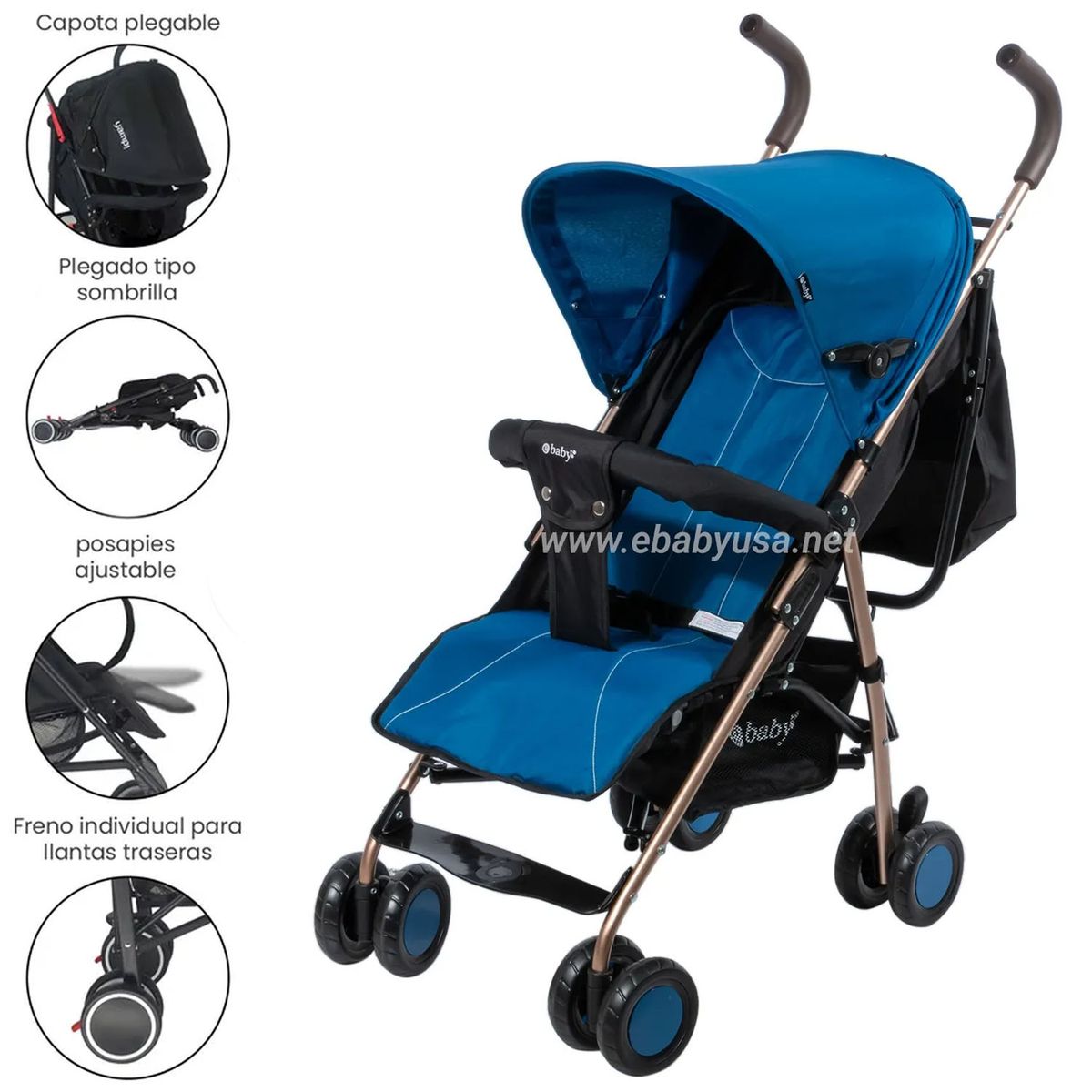 EBABY - Coche Bastón Reclinable Ebaby Zazu EB217-1 Azul
