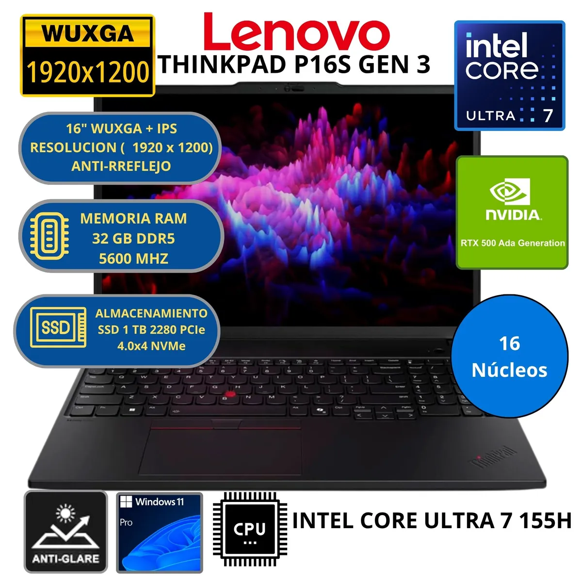 LENOVO - Laptop Lenovo INTEL CORE ULTRA 7 (THINKPAD P16S GEN 3) RAM 32GB SSD 1 TB 16" WUXGA WINDOWS 11