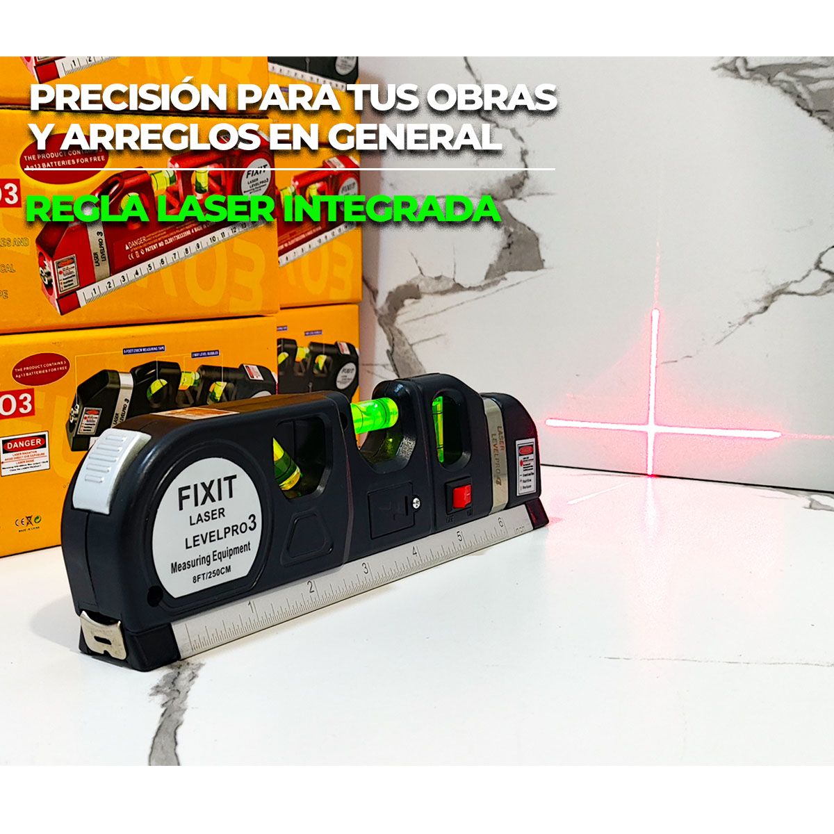 GENERICO - Nivel Laser Dual Horizontal Vertical En Caja + Baterias+ Wincha 2.5 mt
