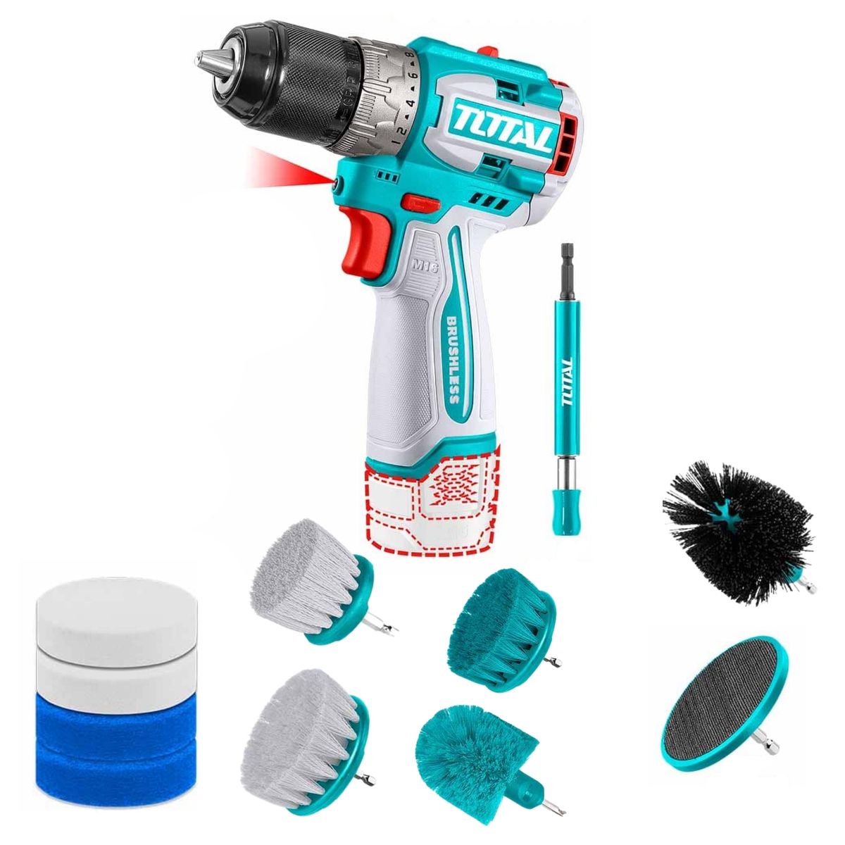 TOTAL TOOLS - taladro inalámbrico 16V Brushless kit pulidora TOSLI240786 total