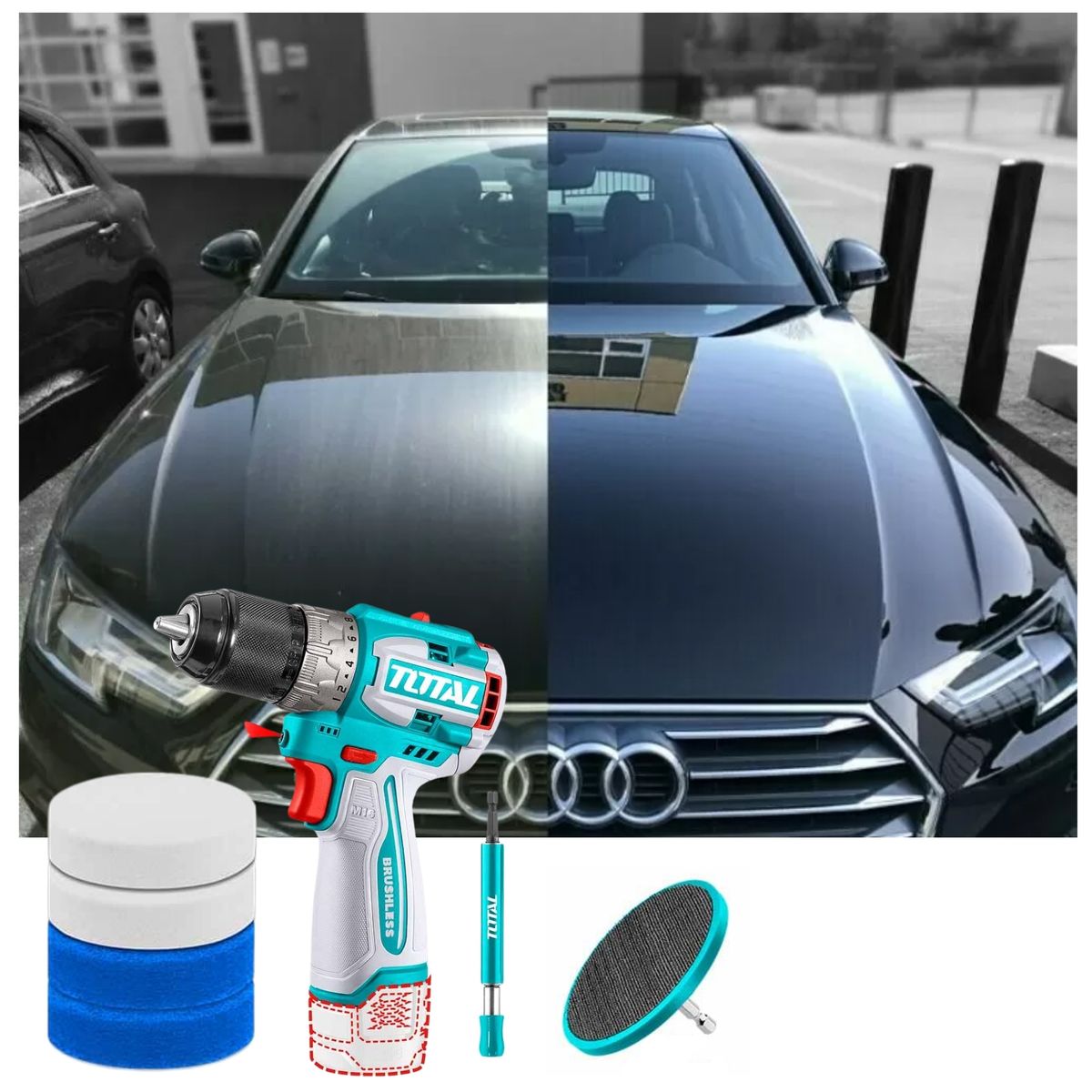 TOTAL TOOLS - taladro inalámbrico 16V Brushless kit pulidora TOSLI240786 total