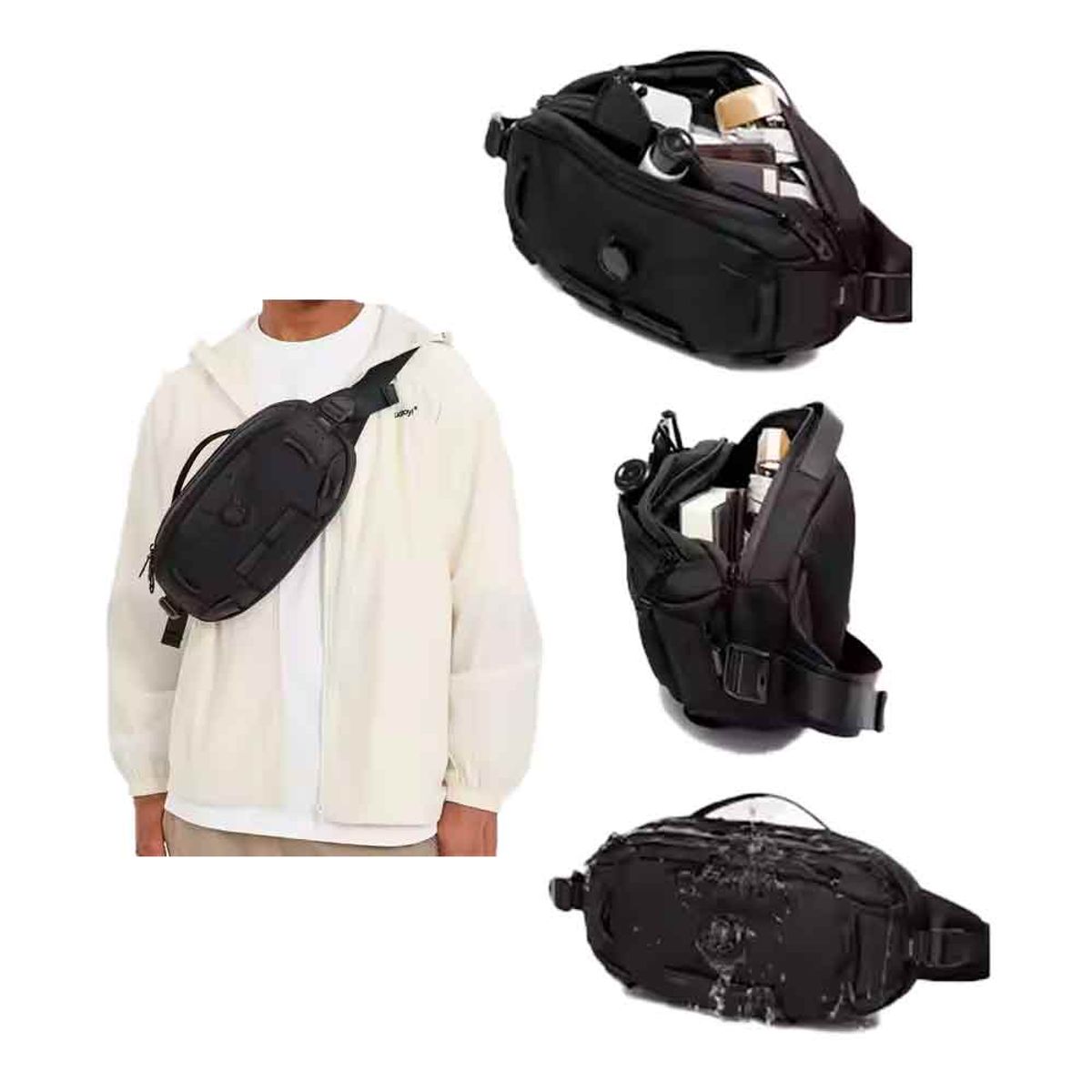 VARIOS - Canguro Morral Organizador de Viaje Ajustable Impermeable 32cm Negro