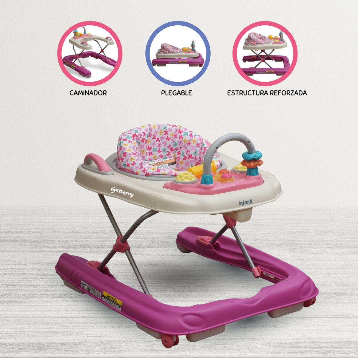 INFANTI - Andador Caminador INFANTI «HAPPY STEP CARROS» PINK
