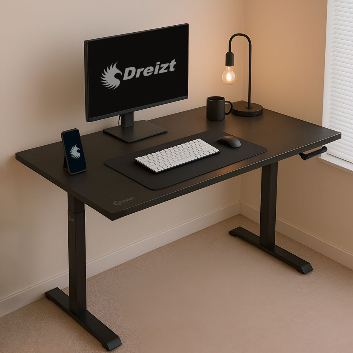 DREIZT - Escritorio Regulable Manual Dreizt 120x60 cm Negro XDesk Manual
