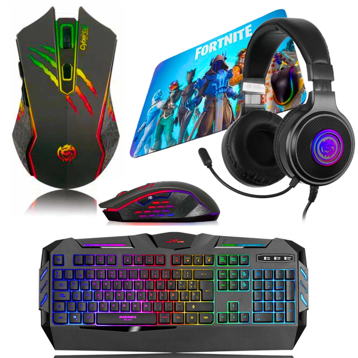 CYBERTEL - Kit Gamer 4en1 Audífono Epico+Mouse3200dpi+ Teclado Rgb+Pad