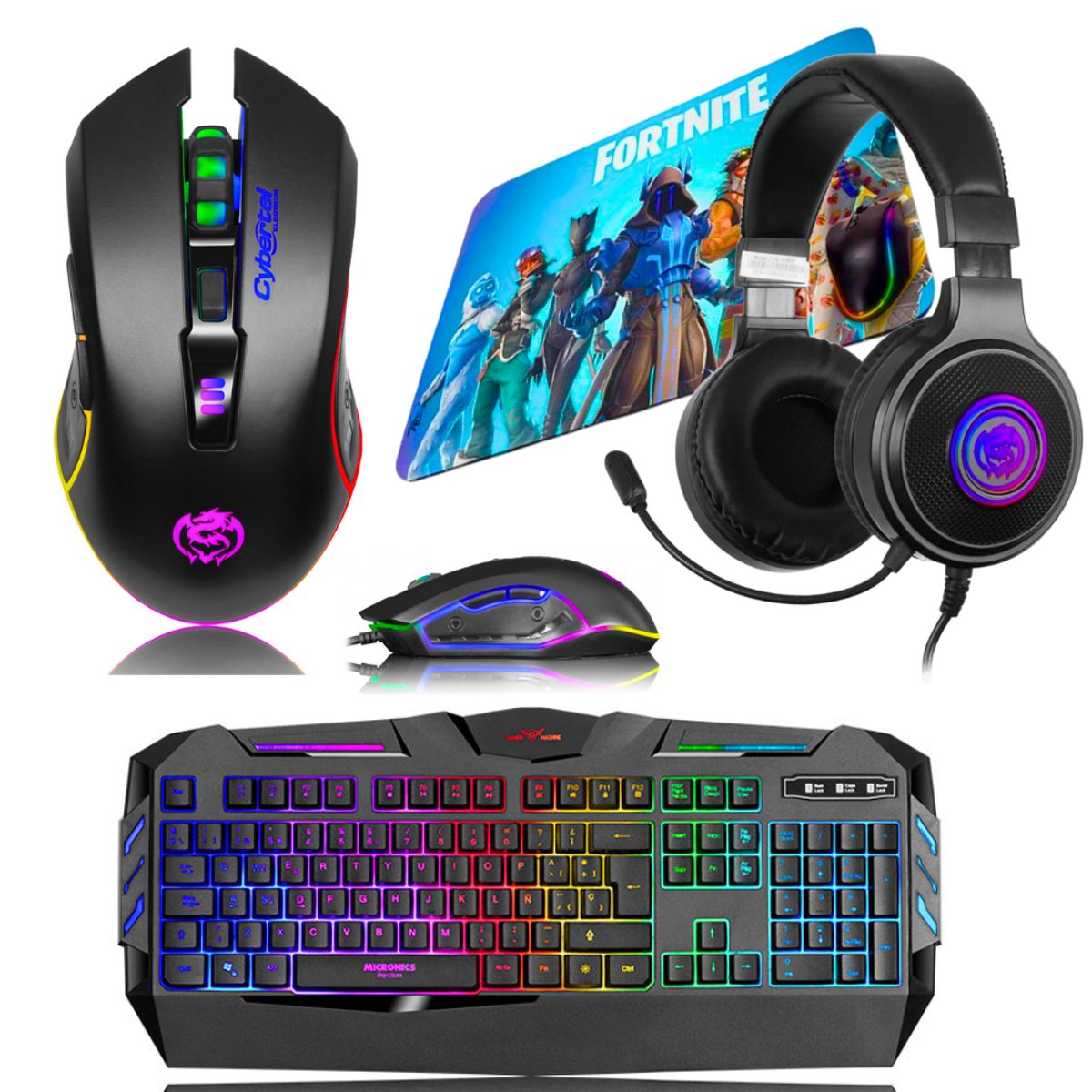 CYBERTEL - Kit Gamer 4en1 Audífono + Mouse 3200dpi + Teclado Rgb+ Pad