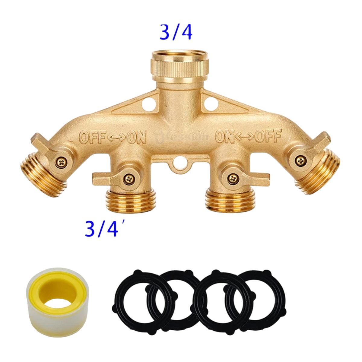 GENERICO - Conector Grifo Latón 4 Vías 3/4 divisor multiple para caño jadin
