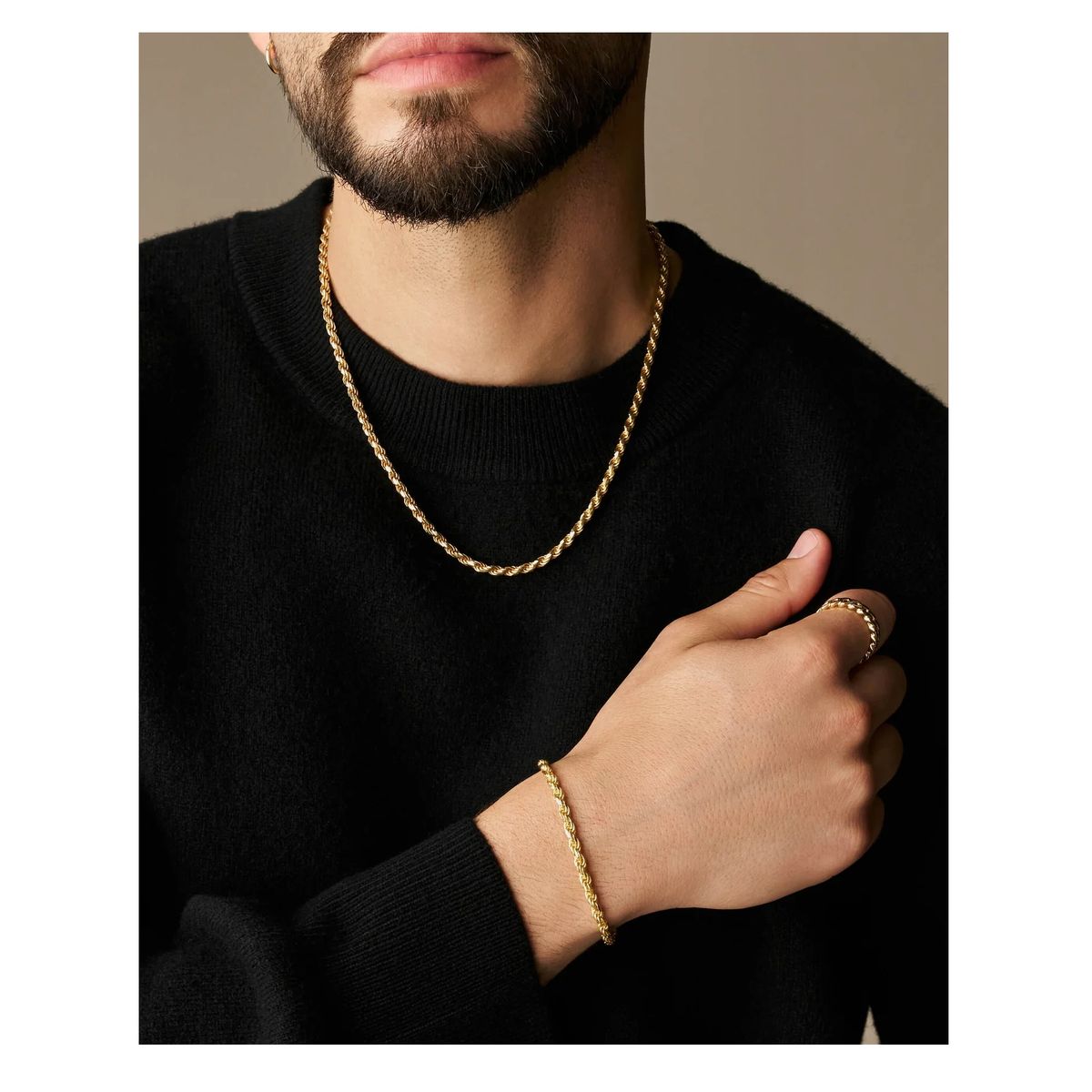 OEM - Cadena Hombre + Pulsera Torcida Delgada Set Acero Inoxidable 316L