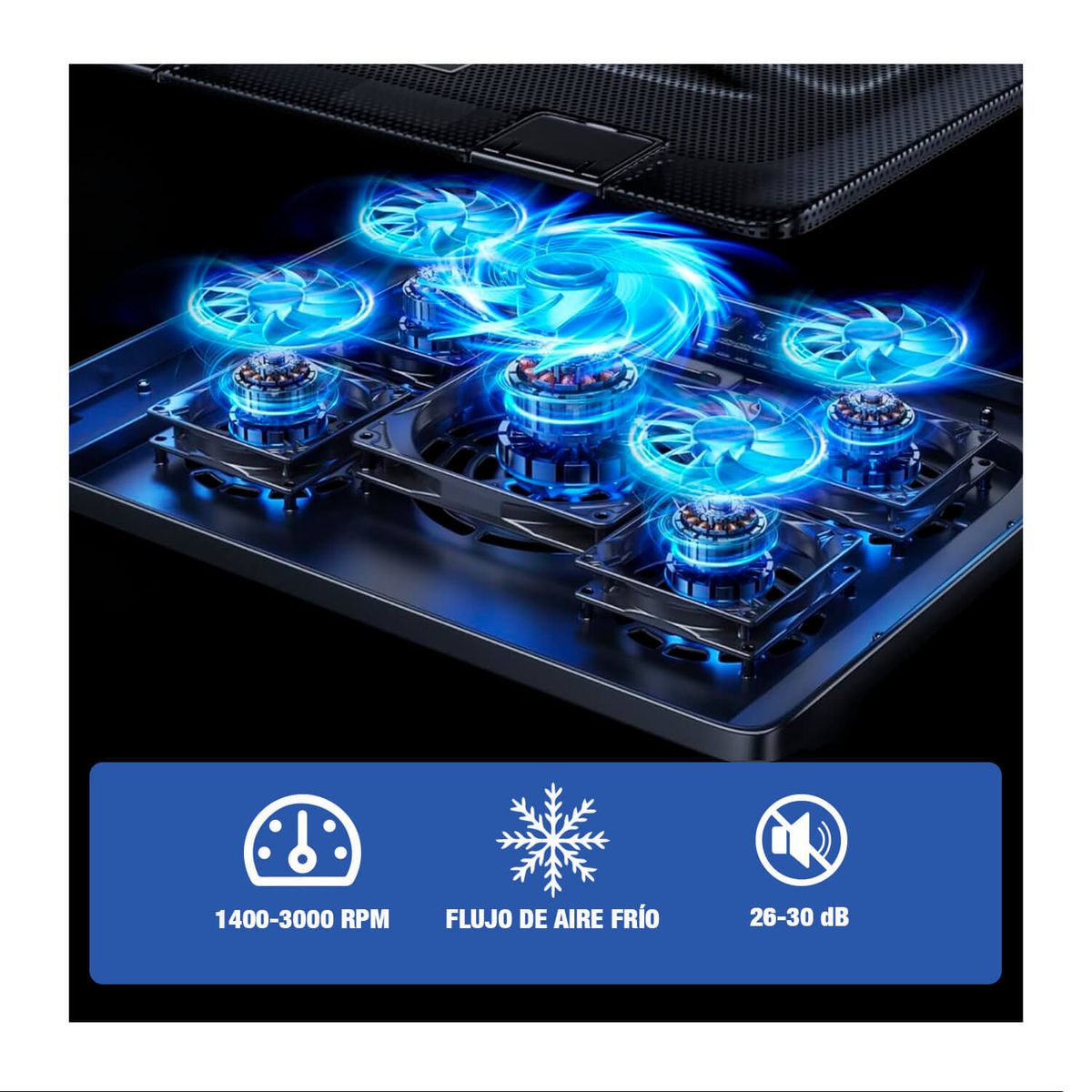 AIRBOOM - Cooler Laptop 5 Ventiladores + Soporte Para Celular Led Azul
