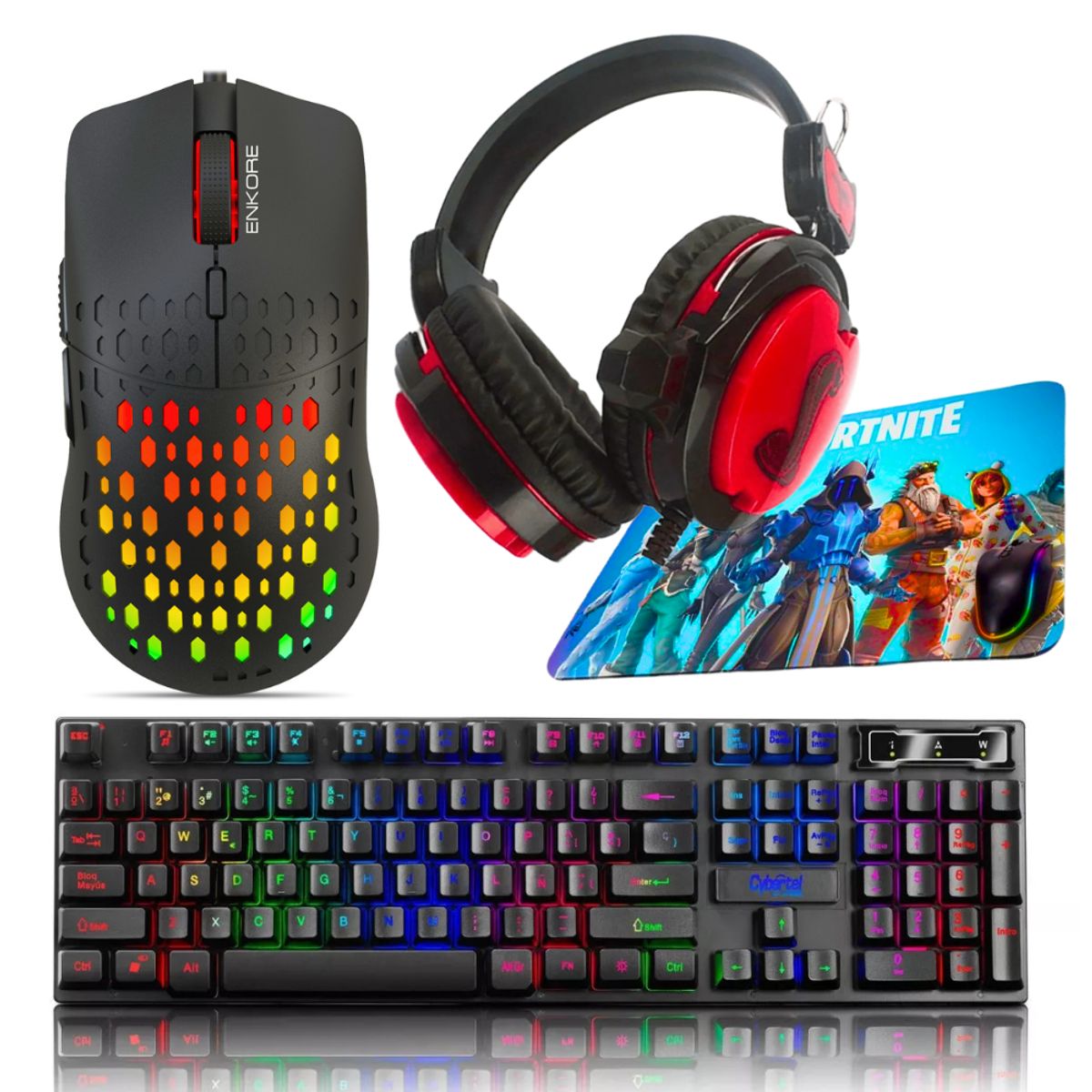 CYBERTEL - Kit Gamer 4en1audífono Halion+mouse + Teclado Luces Led+pad