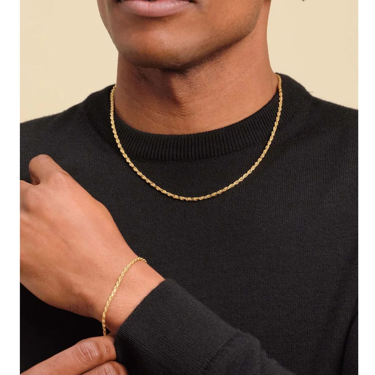 OEM - Cadena Hombre + Pulsera Torcida Delgado Acero Inoxidable 316L