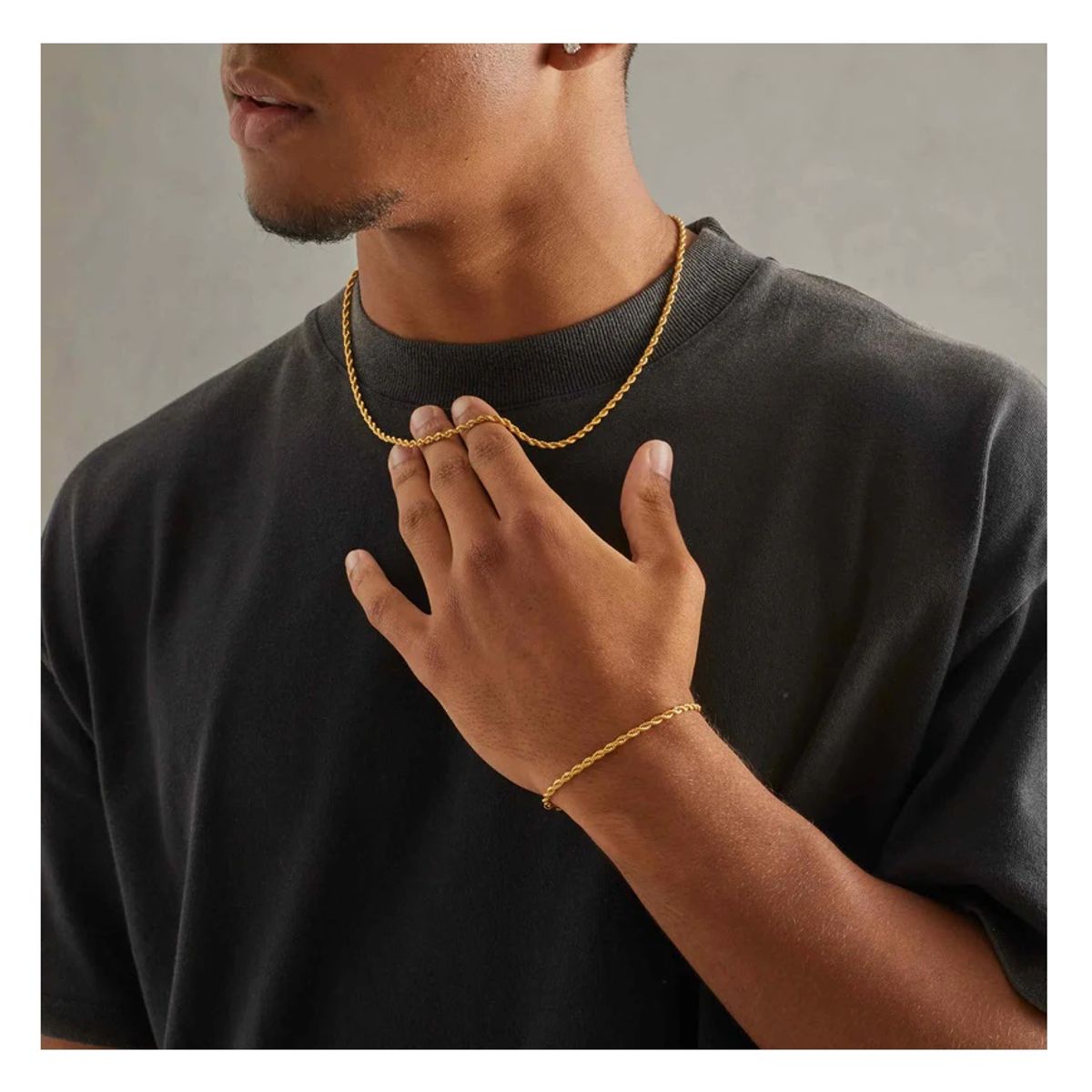 OEM - Cadena Hombre + Pulsera Torcida Delgado Acero Inoxidable 316L