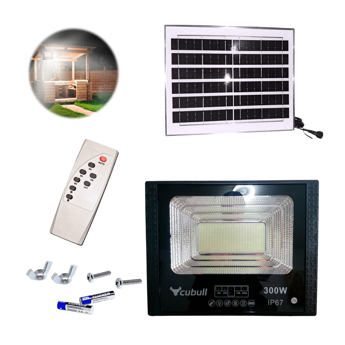 GENERICO - Reflector Led con panel Solar 300w + Control Remoto Cubull