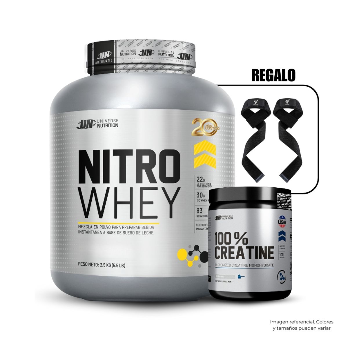 UNIVERSE NUTRITION - Nitro Whey 2.5 kg Vainilla+Universe Nutrition 150Gr+Straps