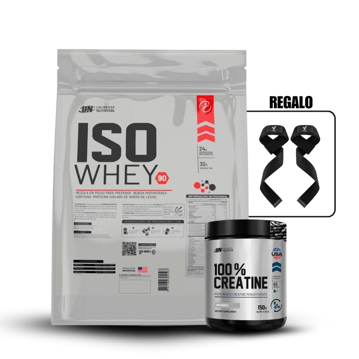UNIVERSE NUTRITION - Iso Whey 90 de 5 kg Vainilla+Creatina Universe Nutrition 150gr+Straps