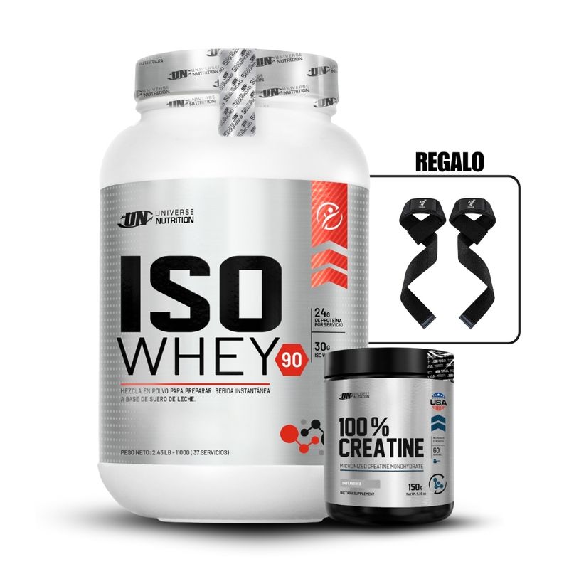 UNIVERSE NUTRITION - Iso Whey 90 de 1.1 kg Chocolate+Creatina Universe Nutrition 150gr+Straps