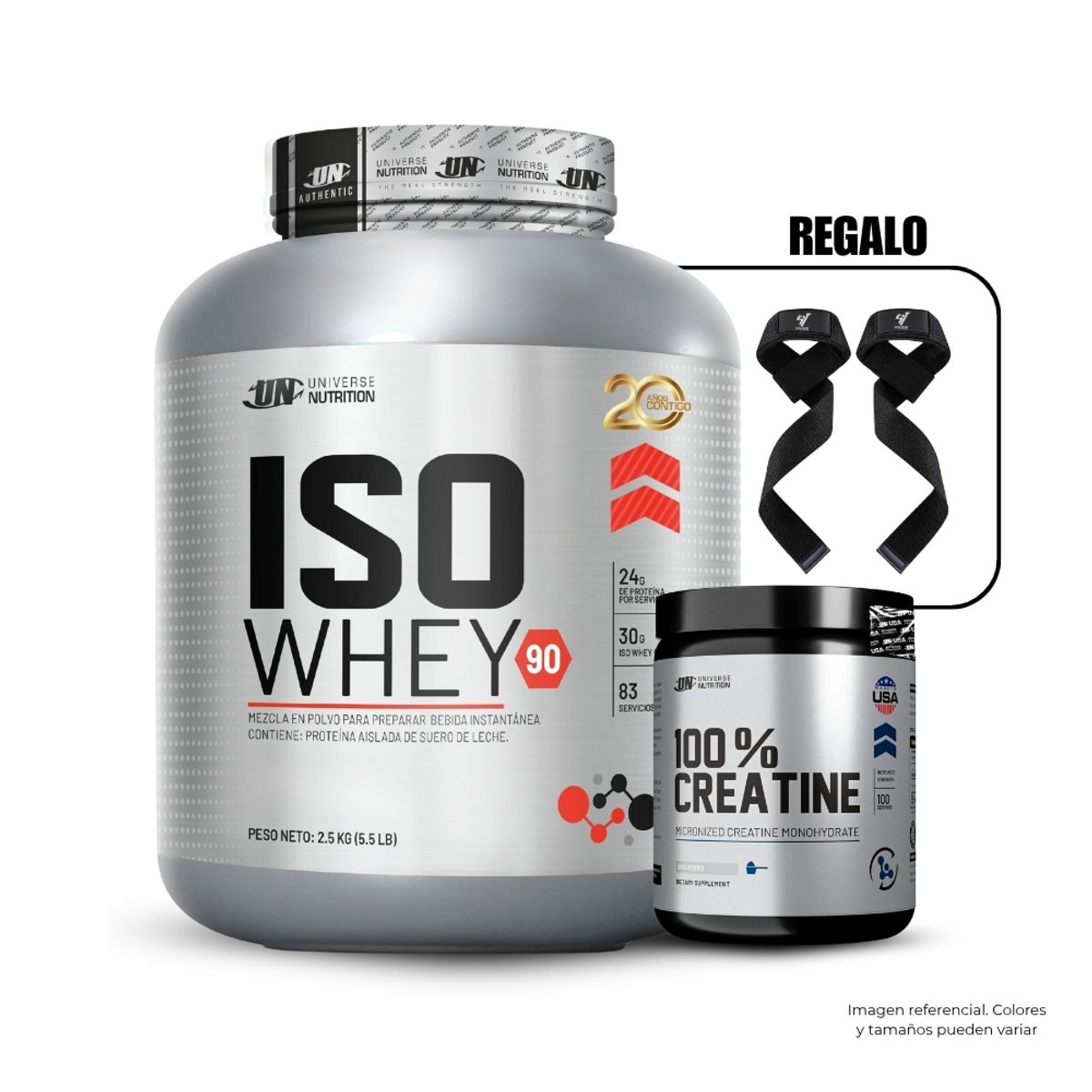 UNIVERSE NUTRITION - Iso Whey 90 de 2.5 kg Chocolate+Creatina Universe Nutrition 150gr+Straps