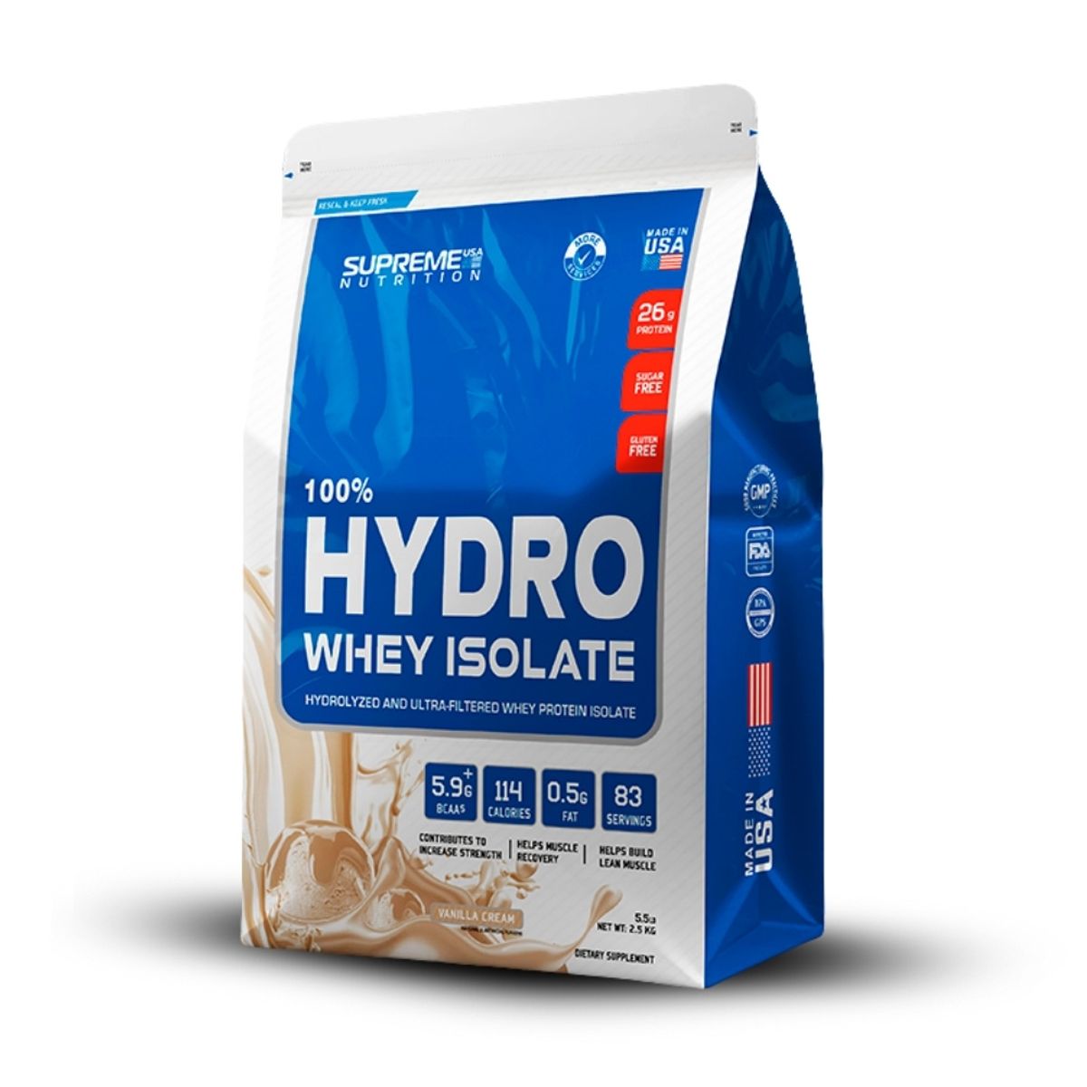 SUPREME NUTRITION - 100% Hydro Whey Isolate Vainilla 5.5 lb+Universe Nutrition 150Gr+Straps