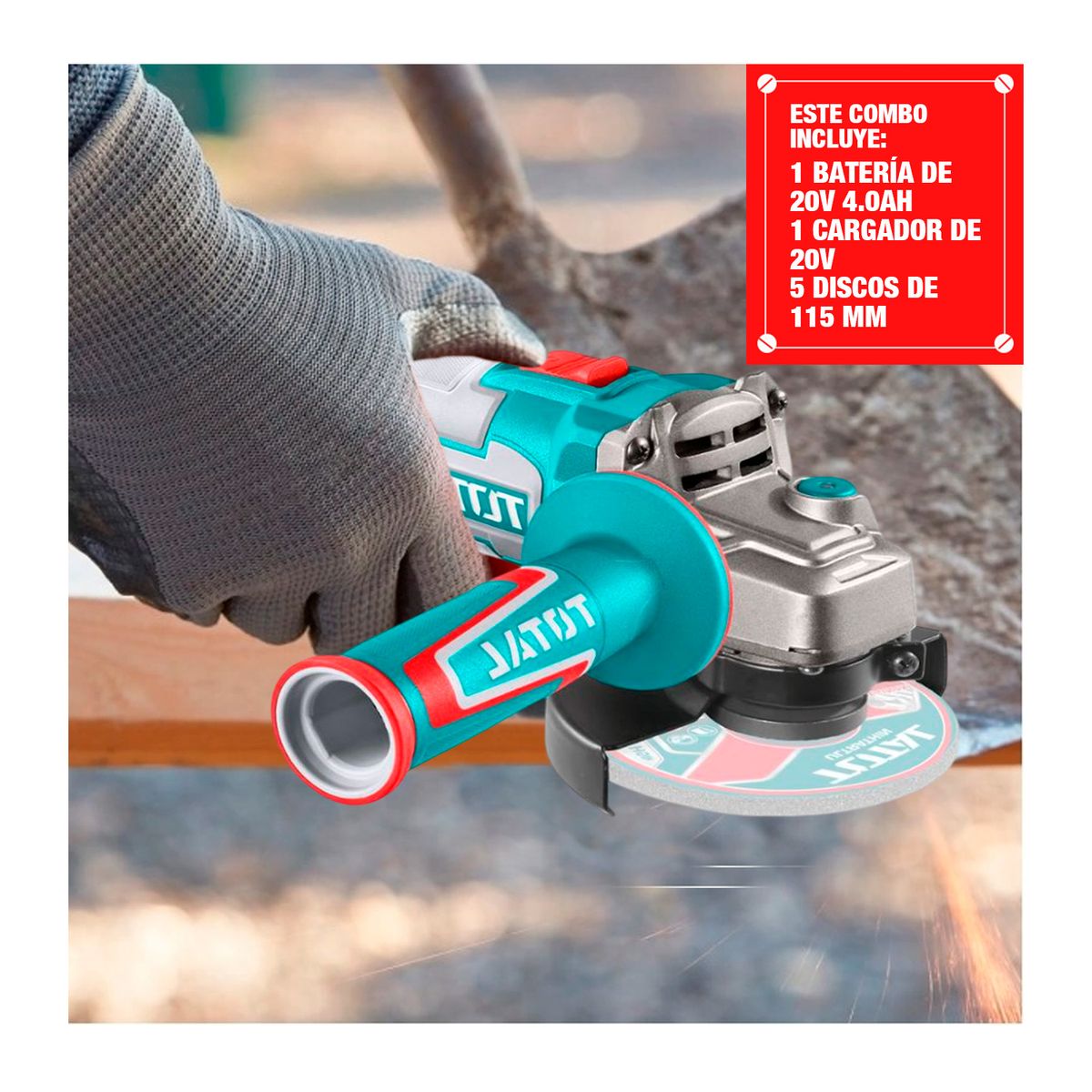 TOTAL TOOLS - Amoladora Inalámbrica 20V 4 1/2 Brushless Tagli261521 Total