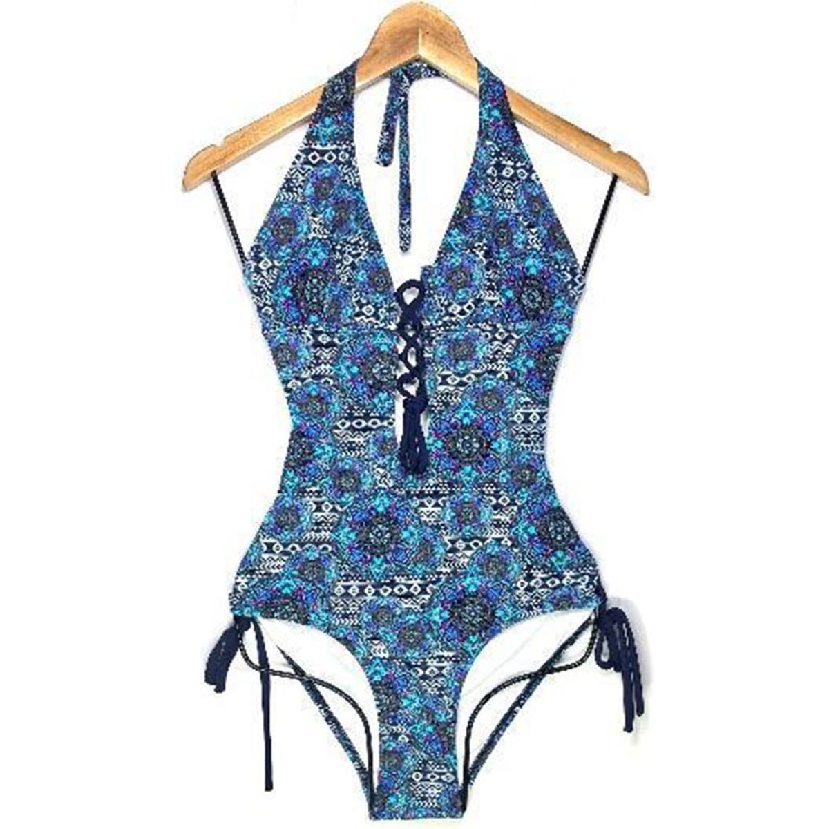 GENERICO - Trikini Licra UV Entero Flor Estampado Azul GL-30