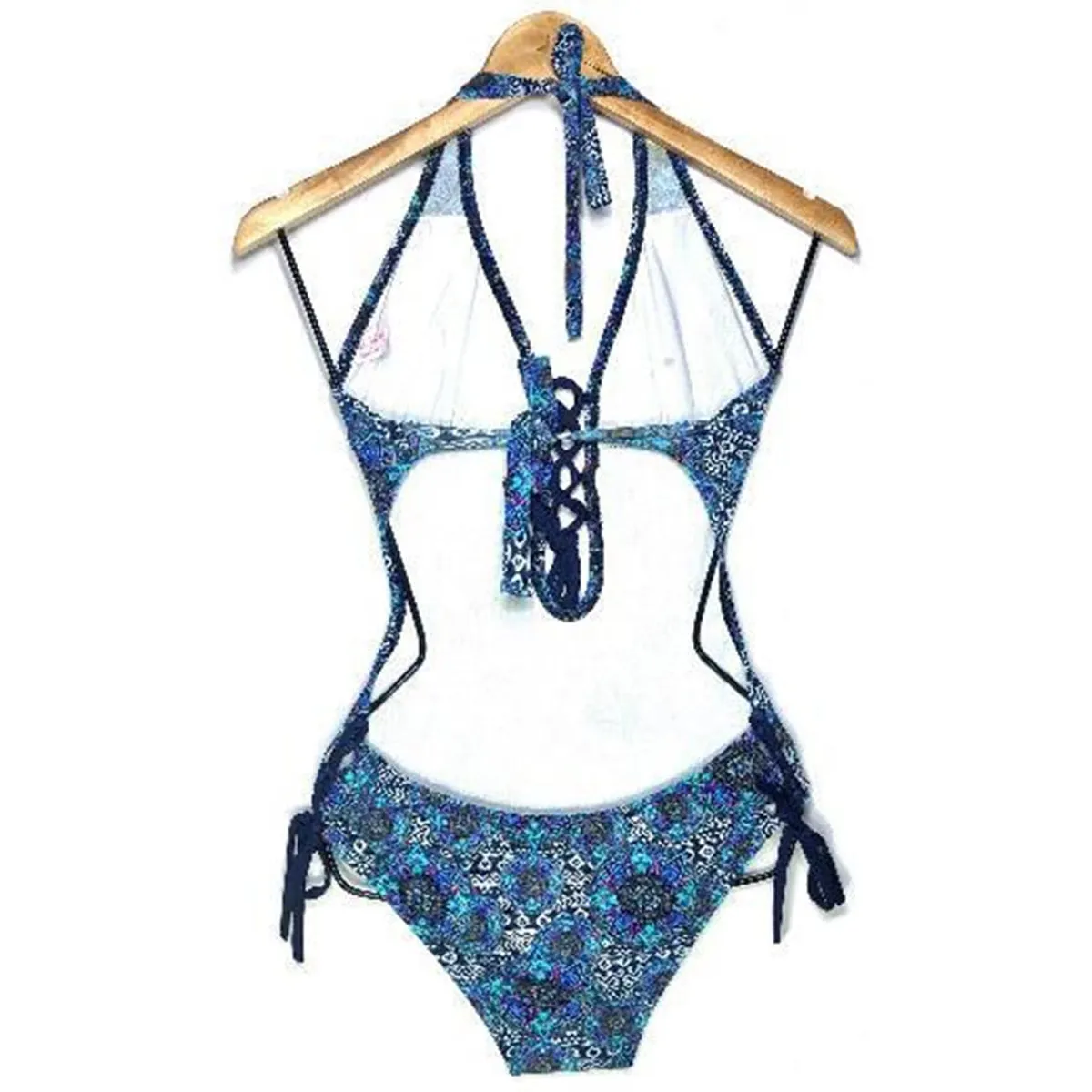 GENERICO - Trikini Licra UV Entero Flor Estampado Azul GL-30