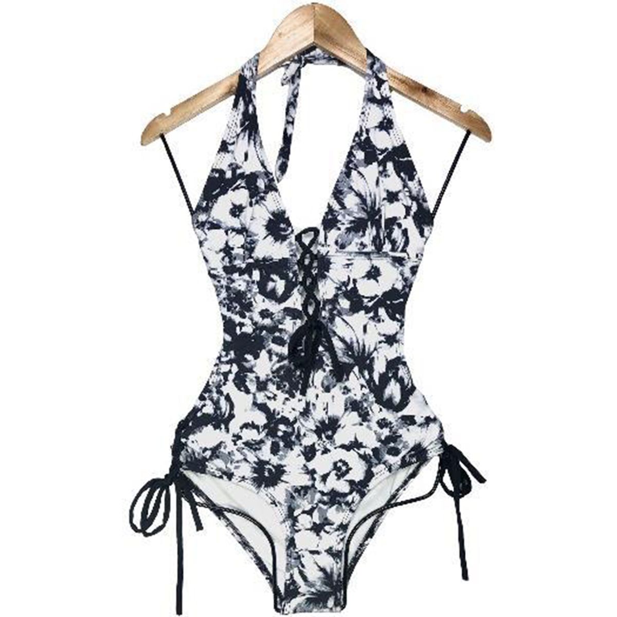 GENERICO - Trikini Licra UV Entero Flor Estampado Negro GL-30
