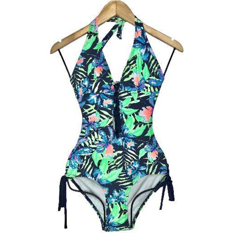 GENERICO - Trikini Licra UV Entero Flor Estampado Verde GL-30