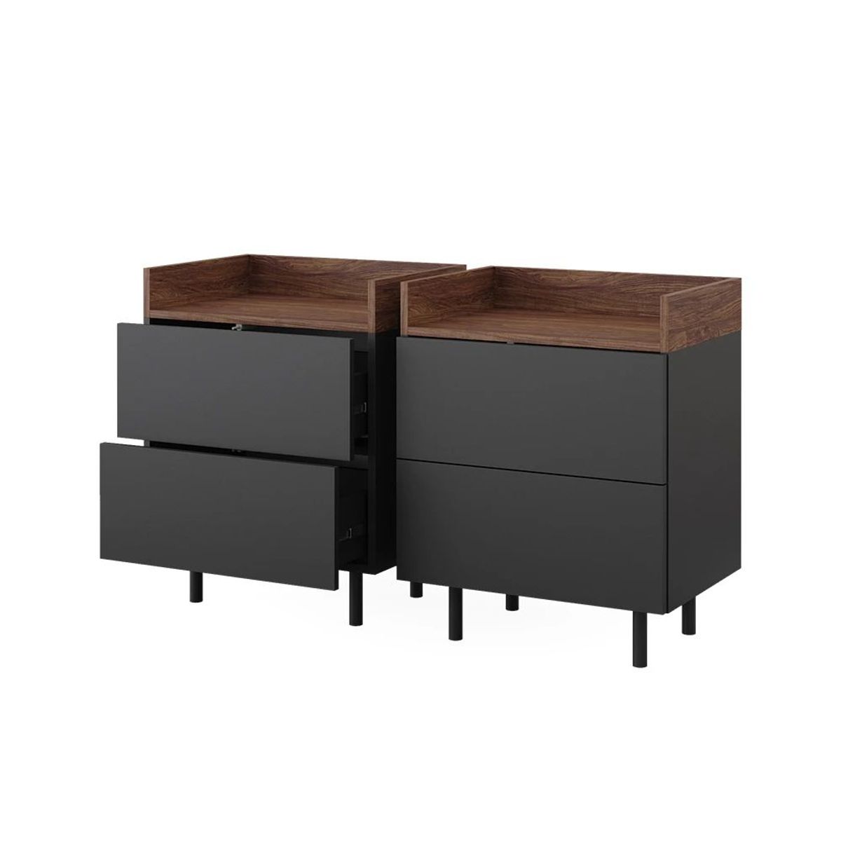 R&R MUEBLES - Pack de 2 Veladores Modernos Kuriaki Negro y Marrón R&R MUEBLES