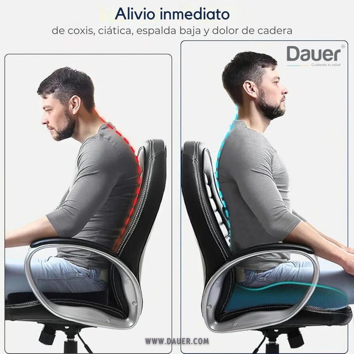 DAUER - Duo Cojínes Ergonomicos 3D Lumbar + Asiento Viscoelastico Bambu Negro