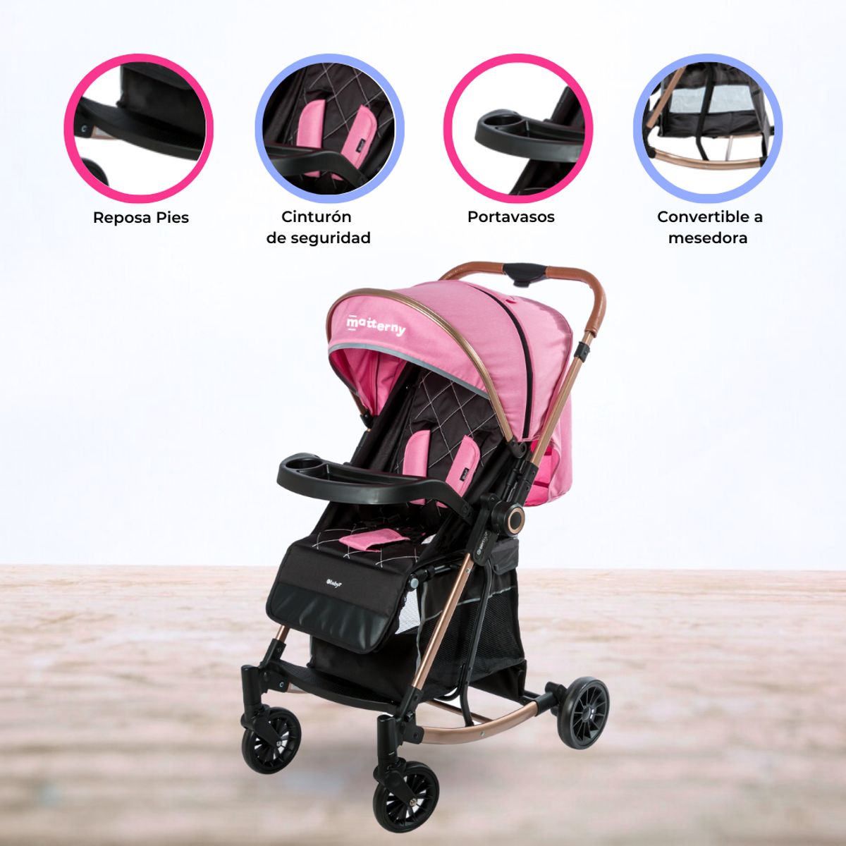 CUZKA - COCHE MECEDORA REVERSIBLE »TERRANO» PINK