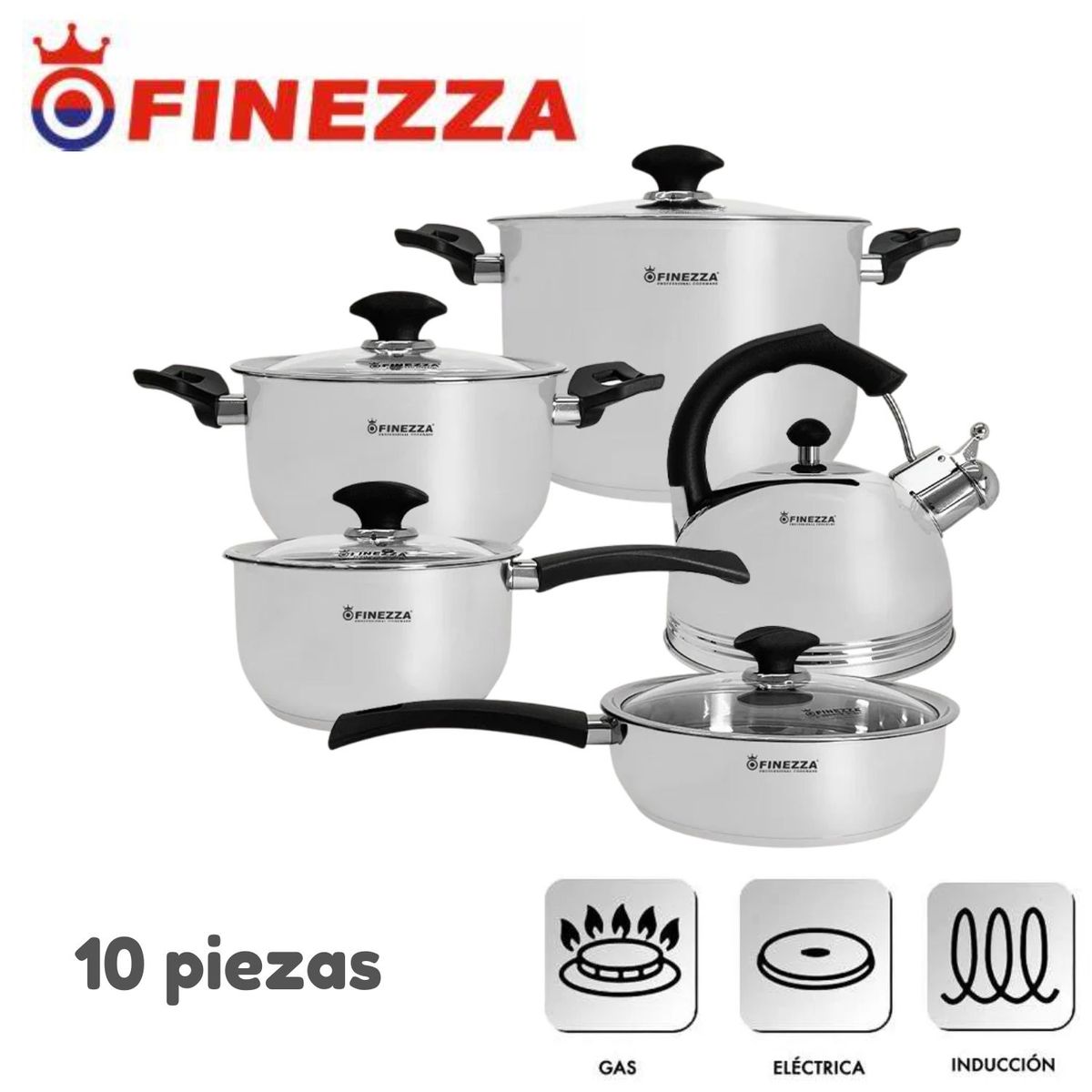 FINEZZA - Juego De Olla Finezza Helena 10 Piezas Fz-1060TG Acero Inox 18/10
