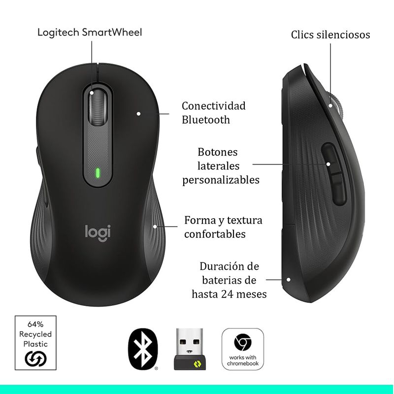 LOGITECH - MOUSE LOGITECH SIGNATURE M650 SILENT LARGE LEFT WIRELESS BT BLACK