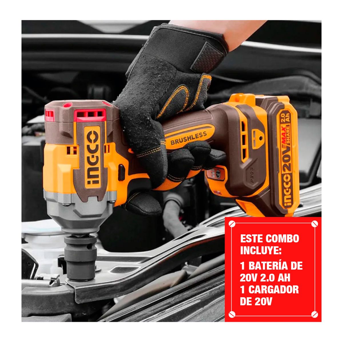 INGCO TOOLS - Llave Impacto Inalámbrica 400nm Brushless + 1bat + 1cargador