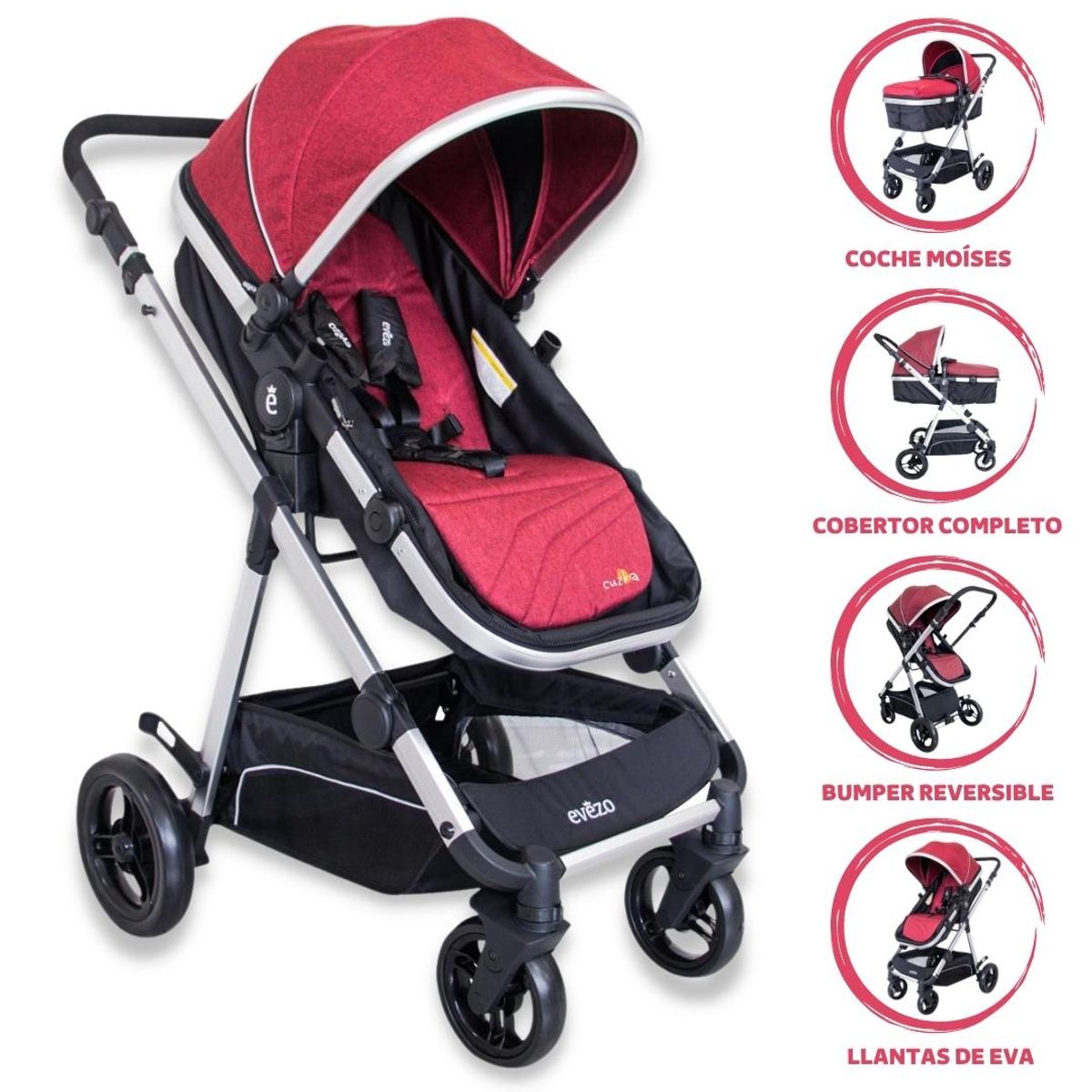EVEZO - Coche Deportivo Moisés Para Bebés «POLOC» Red