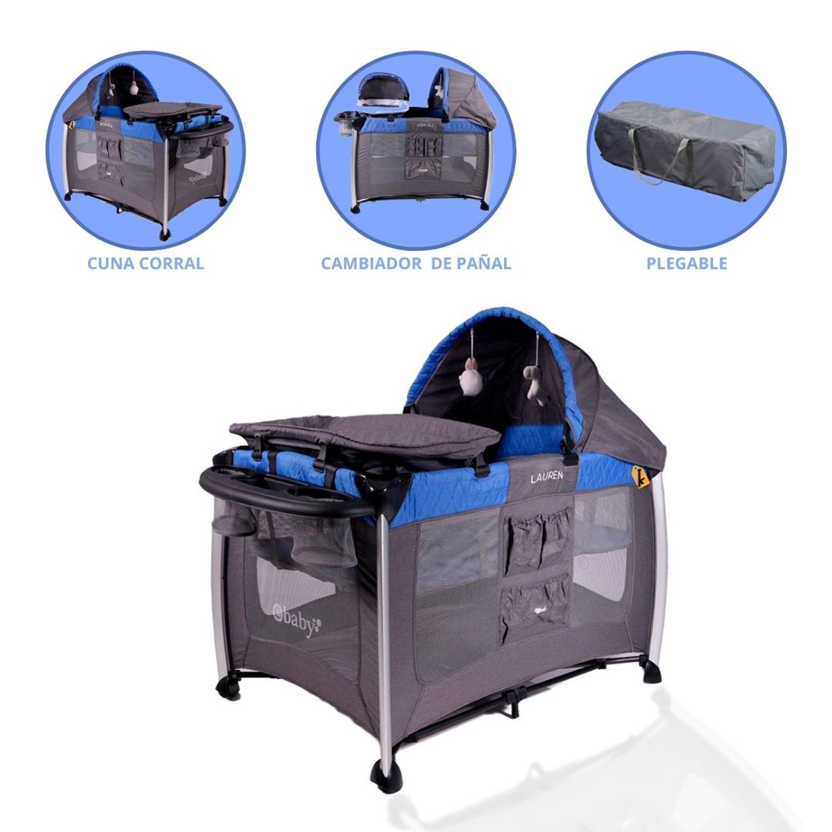EBABY - Cuna Corral Pack And Play para Bebés «LAUREN» Blue