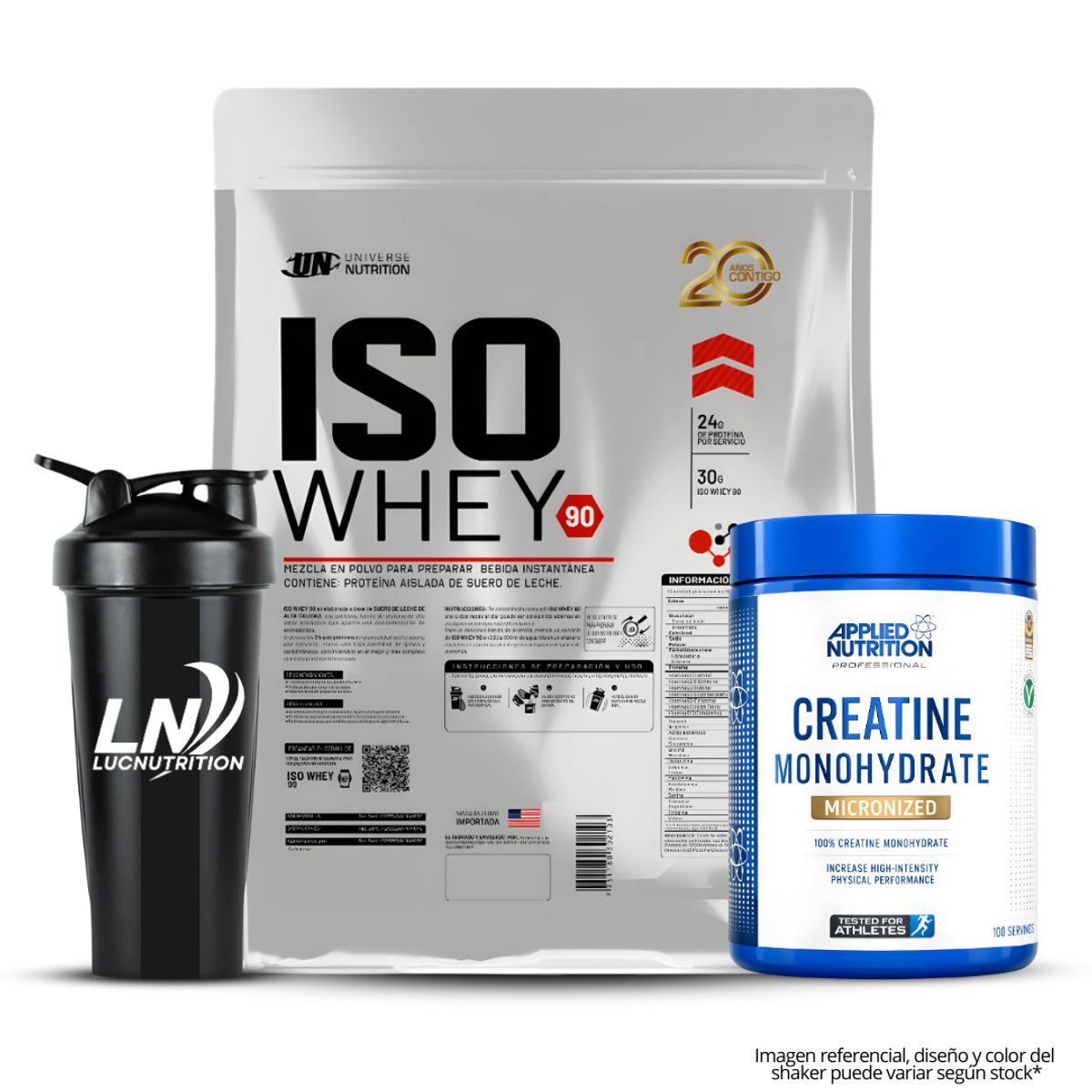 UNIVERSE NUTRITION - Iso Whey 90 5 kg chocolate + Creatina applied nutrition 500 g + Shaker
